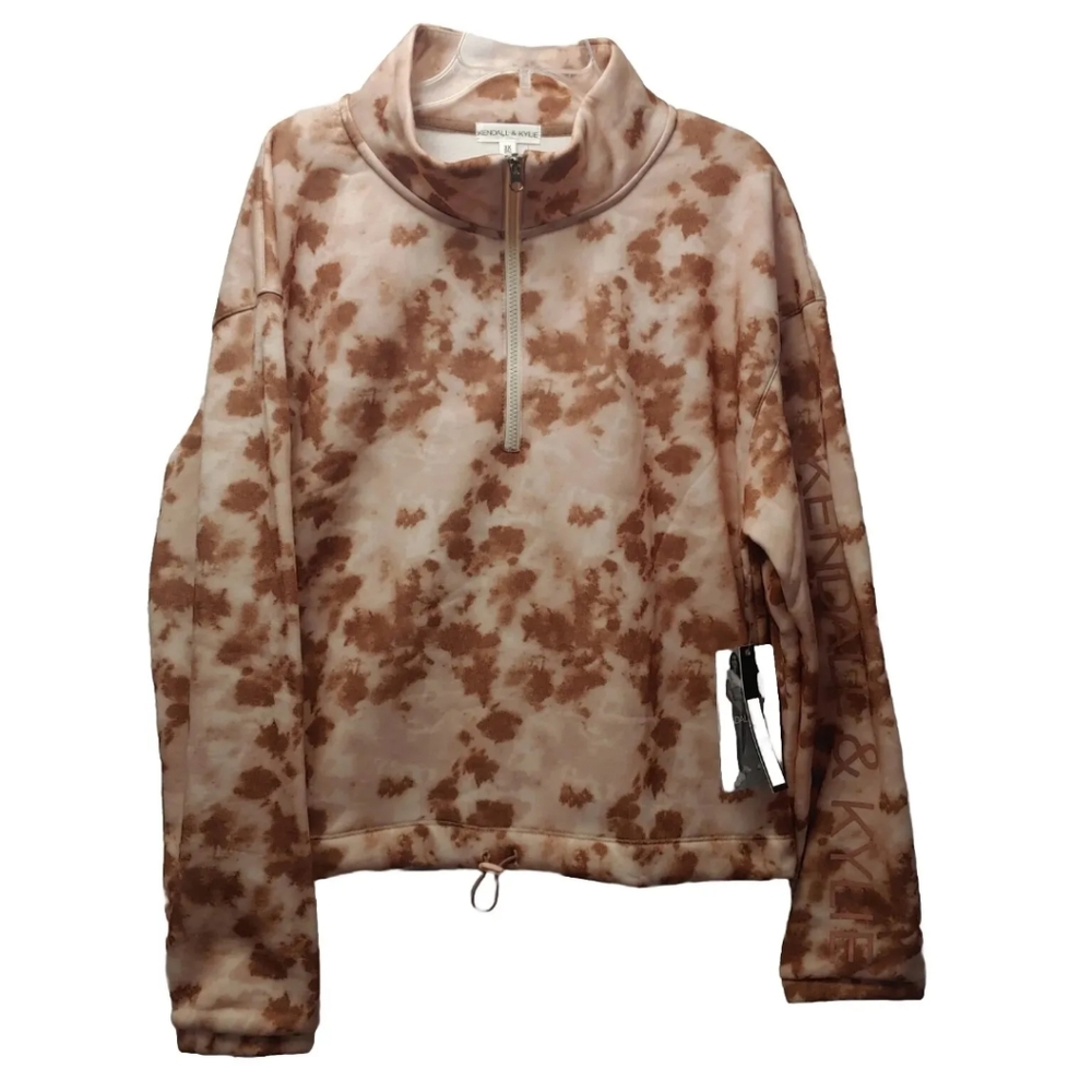 Kendall & Kylie Woman 3X Cropped Sweatshirt Fall Mocha Brown TyeDye Half Zip NWT